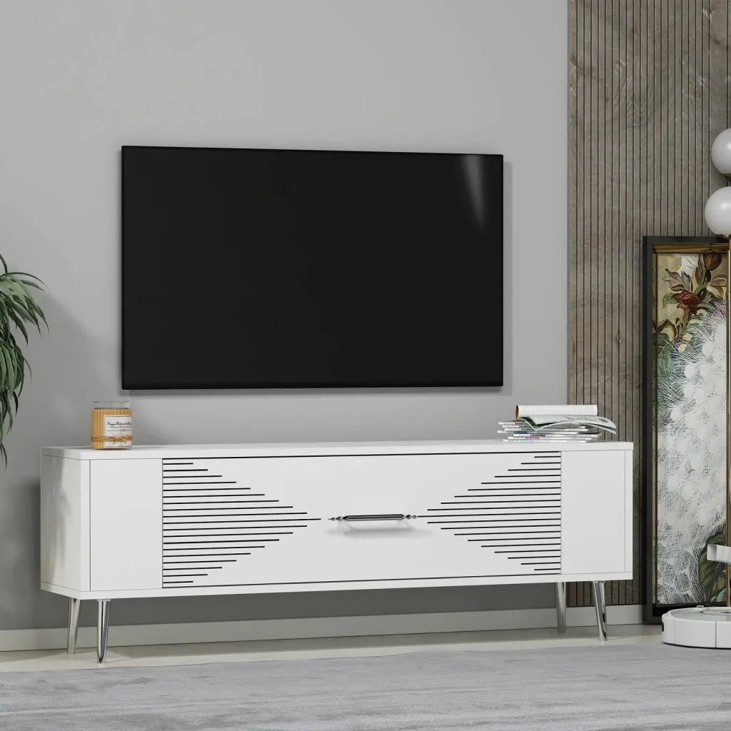 Komodë TV Skye Decor, Retrol1, e bardhë, argjend - 2