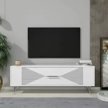 Komodë TV Skye Decor, Retrol1, e bardhë, argjend