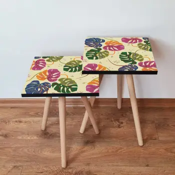 Set tavolinash ndihmëse, dizajn me gjethe shumëngjyrëshe, Skye Decor, 2Shp139