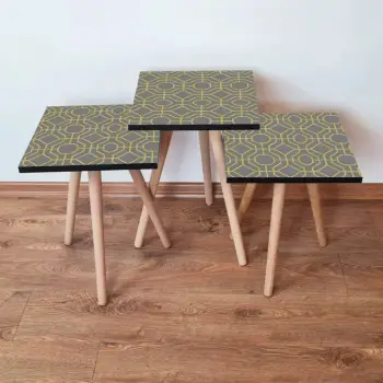 Set tavolinash ndihmëse, 3 copë, Skye Decor, gri/verdhe, 3Shp238