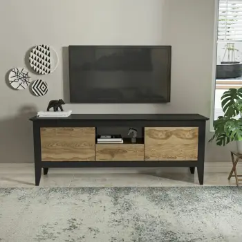 Komodë TV Skye Decor, moderne, ngjyrë e zezë dhe lisi oud