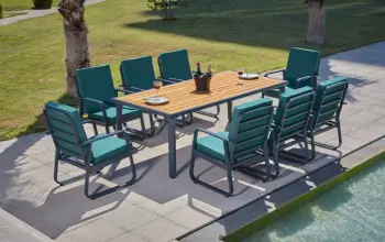 Set lounge për kopsht, Milano, ngjyrë antracit dhe dru, 8 karrige