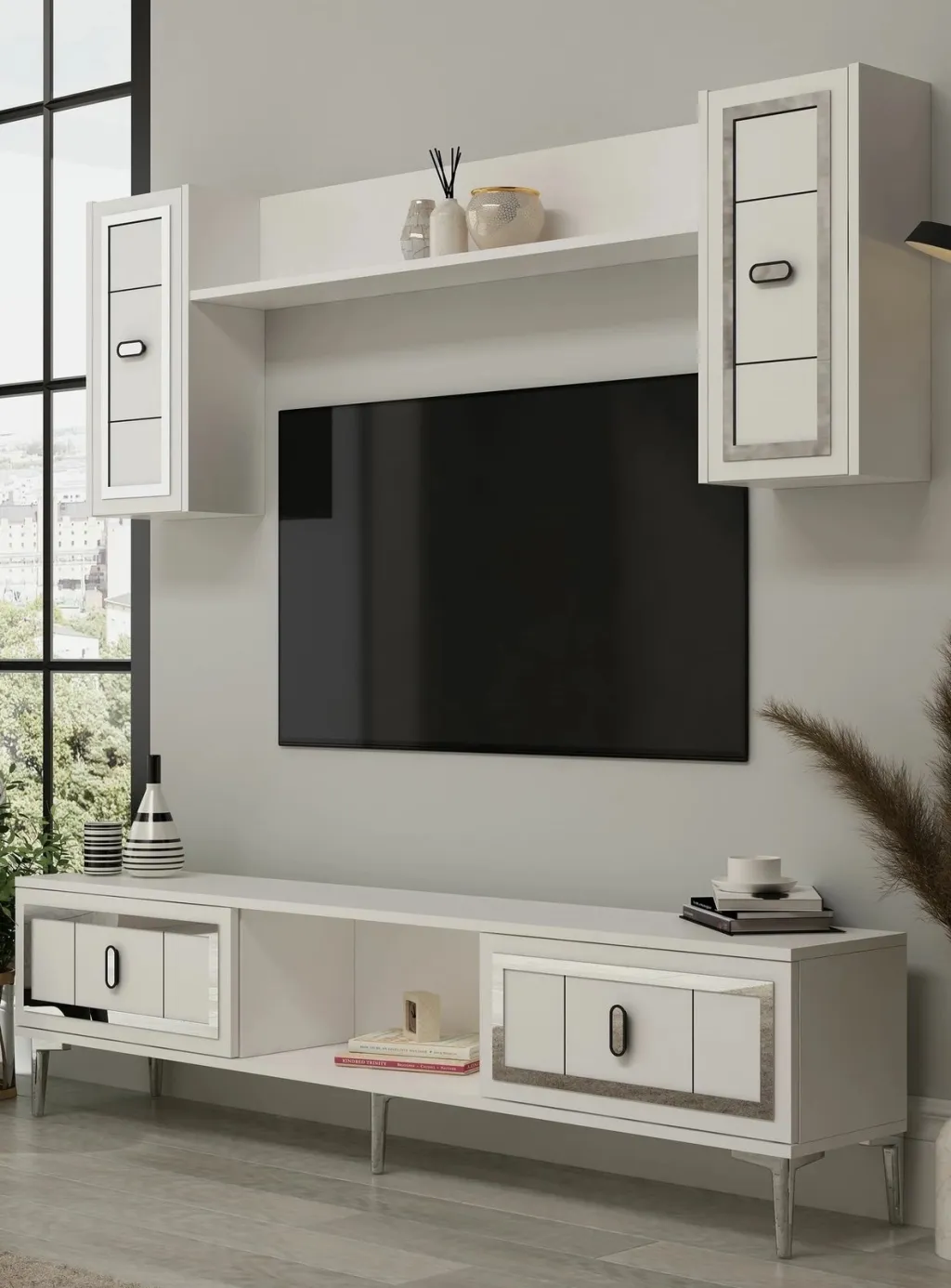 Komodë TV Skye Decor, e bardhë, argjend - 2