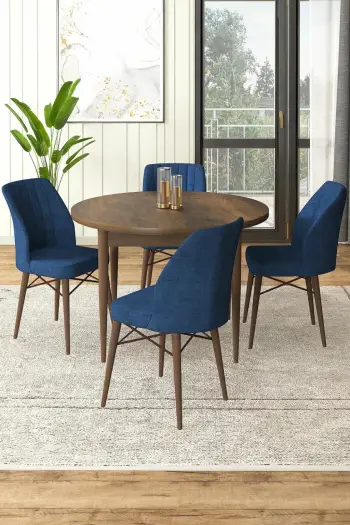 Tavolinë me karrige, 5 copë, Skye Decor, Barok, ngjyrë kaltër e errët
