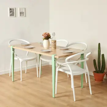 Tavolinë ngrënieje Skye Decor, ngjyrë druri dhe jeshile mente, Pineios