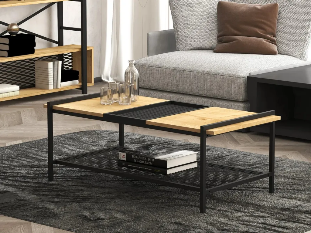 Tavolinë e ulët Skye Decor, ngjyrë arrë dhe e zezë, 120x45x56cm - 2