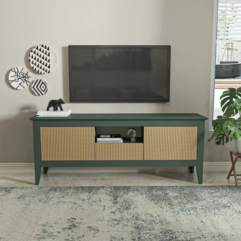 Komodë TV Skye Decor, ngjyrë e gjelbër, hazeran, moderne - 1