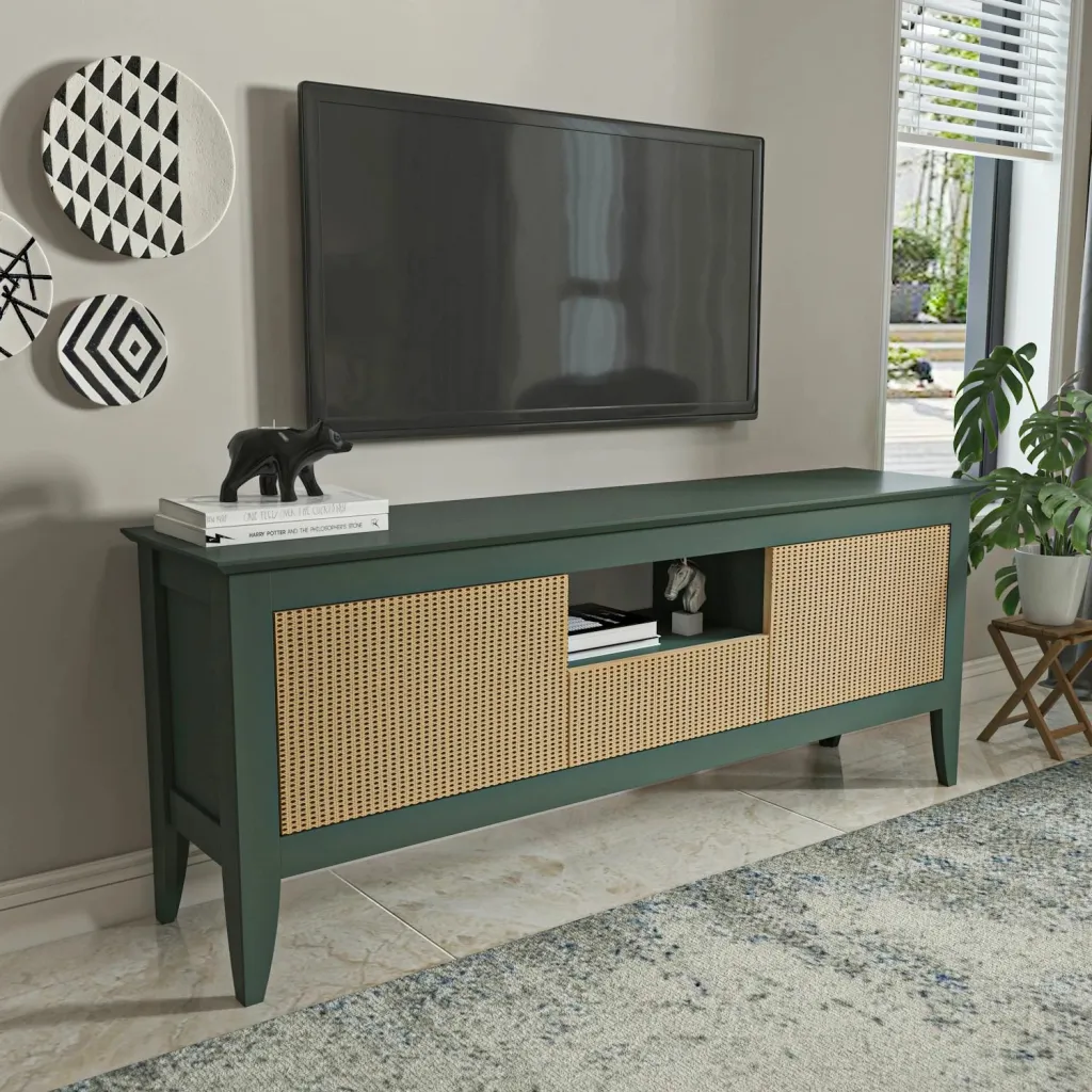Komodë TV Skye Decor, ngjyrë e gjelbër, hazeran, moderne - 2