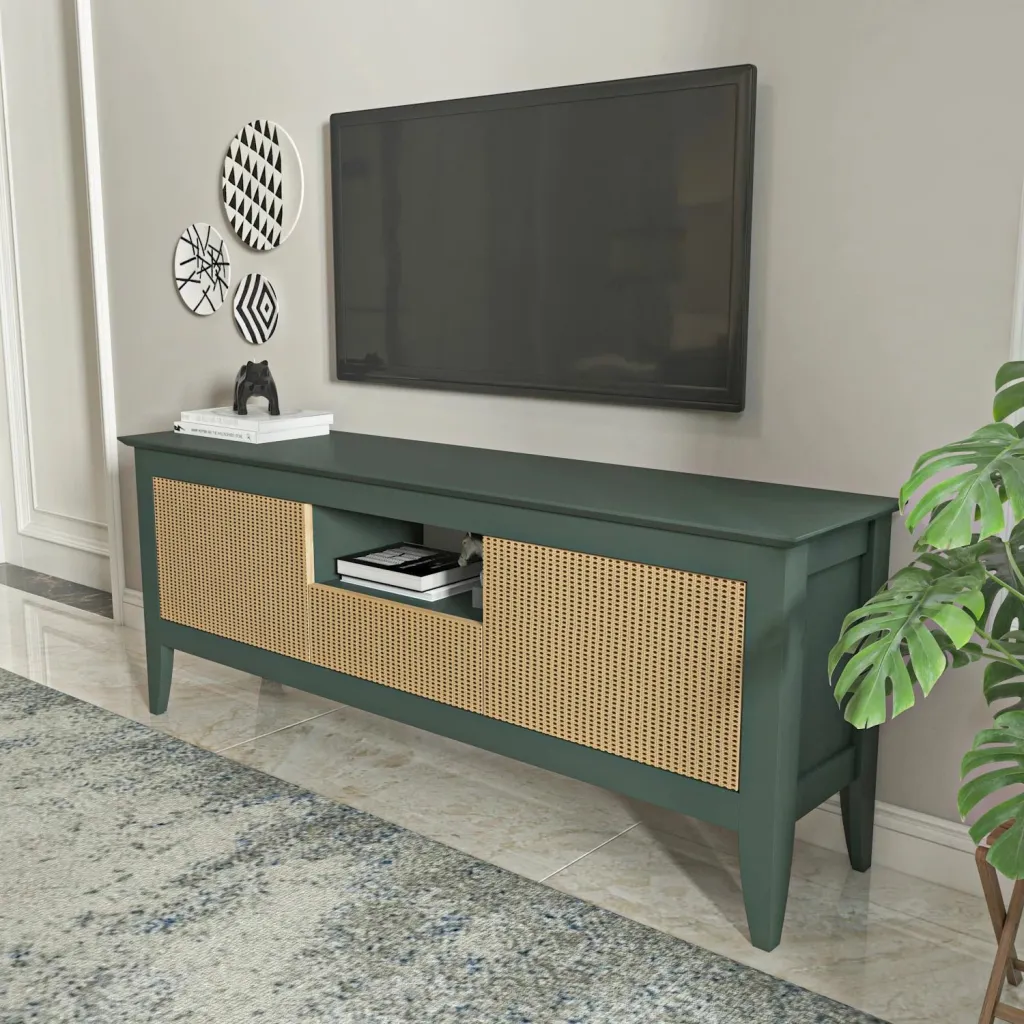 Komodë TV Skye Decor, ngjyrë e gjelbër, hazeran, moderne - 3
