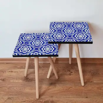 Set tavolinash ndihmëse, dy copë, ngjyrë kaltër e bardhë, Skye Decor, 2Shp45