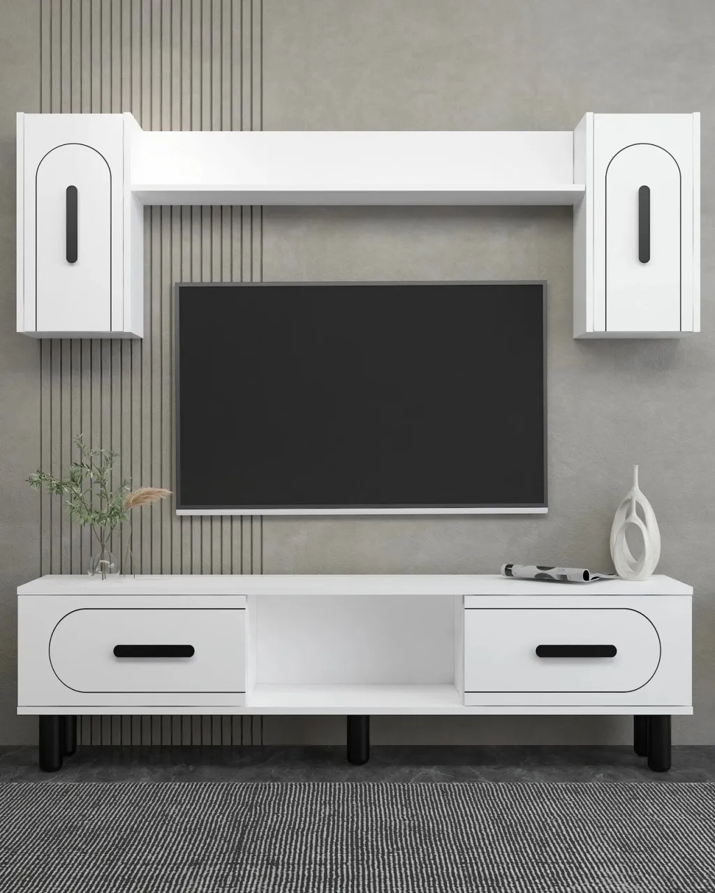 Komodë TV Skye Decor, yosun bohem, e bardhë, e zezë - 1