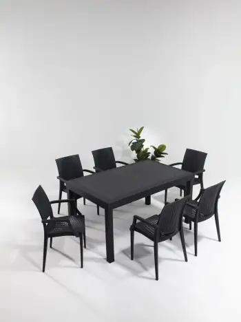 Tavolinë me karrige për terasë, 7 copë, ngjyrë antracit, Hanah Home, 90x150 cm