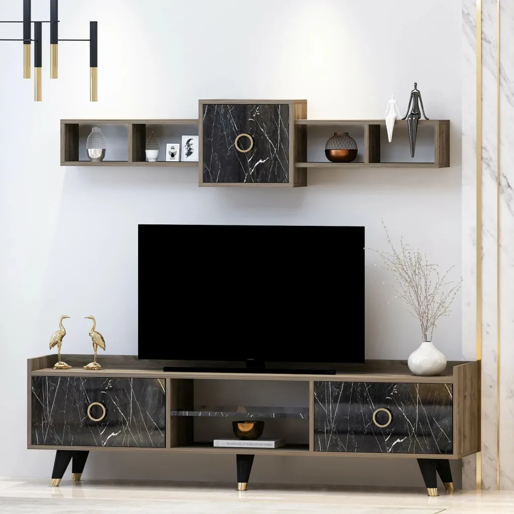 Komodë TV Skye Decor, ngjyrë mermeri, rosa - 2