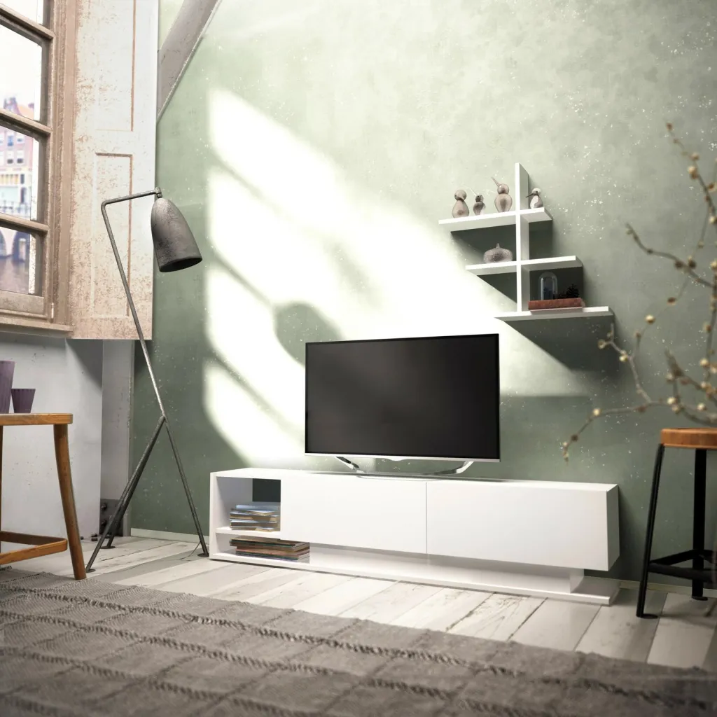 Komodë TV moderne, ngjyrë e bardhë, Skye Decor, Liza - 1
