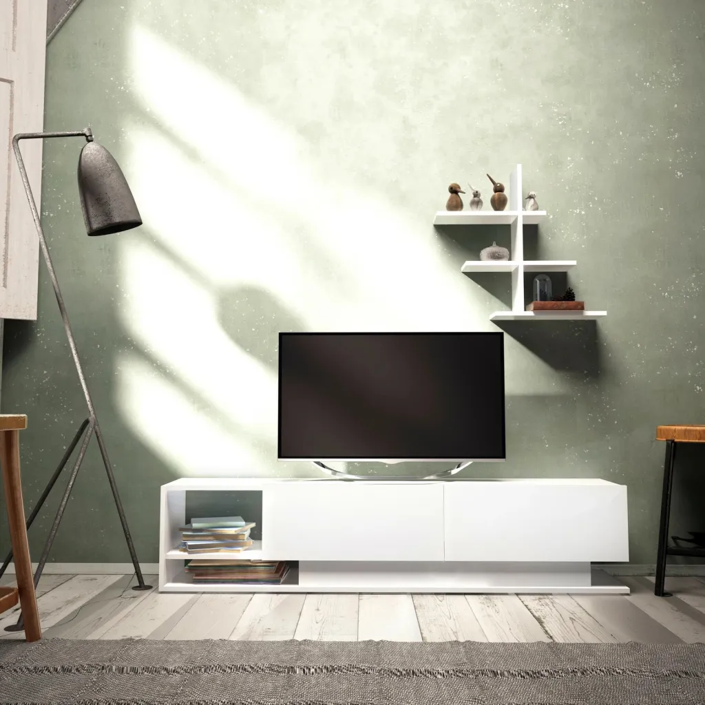 Komodë TV moderne, ngjyrë e bardhë, Skye Decor, Liza - 2