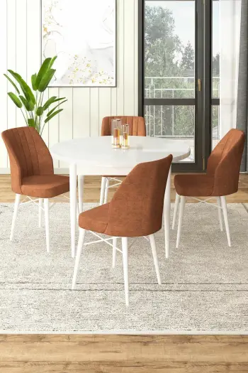 Tavolinë me karrige, 5 copë, Skye Decor, e bardhë dhe e kuqe qeramike