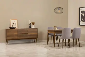 Set tavoline ngrënie me karrige dhe konsol (6 copë), Skye Decor, Vina 01 0701, ngjyrë arre, gri