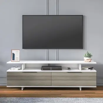 Komodë TV Skye Decor, ngjyrë gri, e bardhë dhe arre, Dream