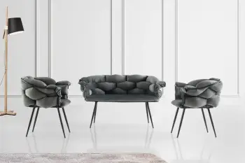 Set divanësh Skye Decor, Balon, ngjyrë gri e errët dhe e zezë, 3 pjesë
