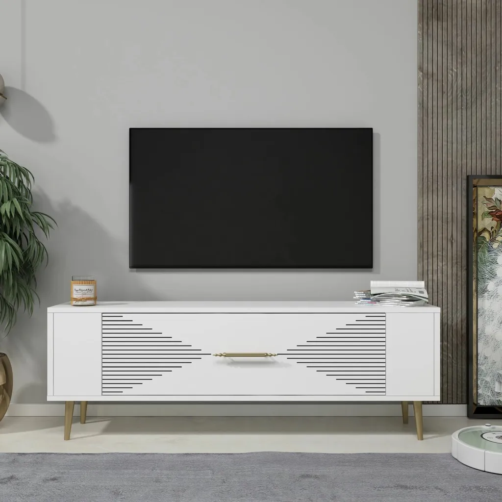 Komodë TV Skye Decor, e bardhë, e artë, Retrol1 - 1