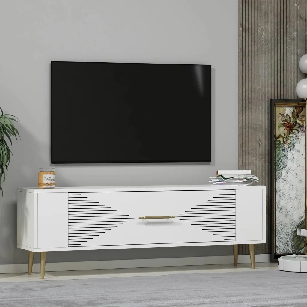 Komodë TV Skye Decor, e bardhë, e artë, Retrol1 - 2