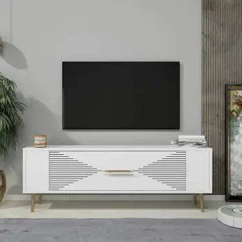 Komodë TV Skye Decor, e bardhë, e artë, Retrol1