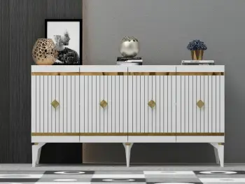 Konsolë Skye Decor, Lenora, e bardhë dhe ari