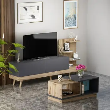 Set mobiljesh për dhomë dite, anthracite dhe arrë, Skye Decor, Dizayn - Ciragan