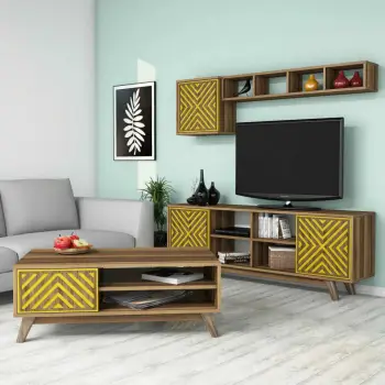 Set mobiljesh për dhomë dite Skye Decor, ngjyrë arre, e verdhë