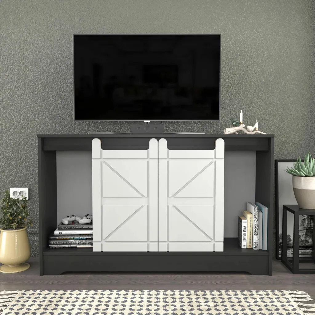 Komodë TV Skye Decor, ngjyrë gri, e bardhë - 1