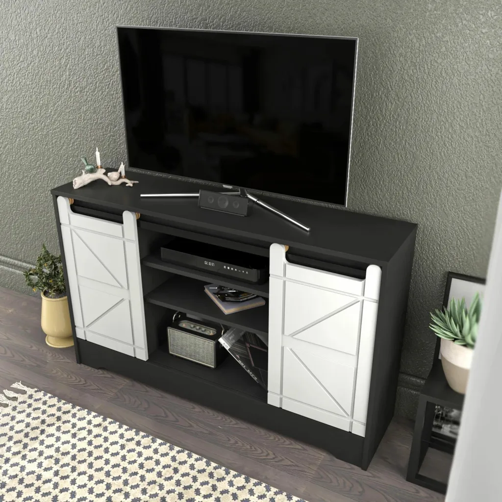 Komodë TV Skye Decor, ngjyrë gri, e bardhë - 2