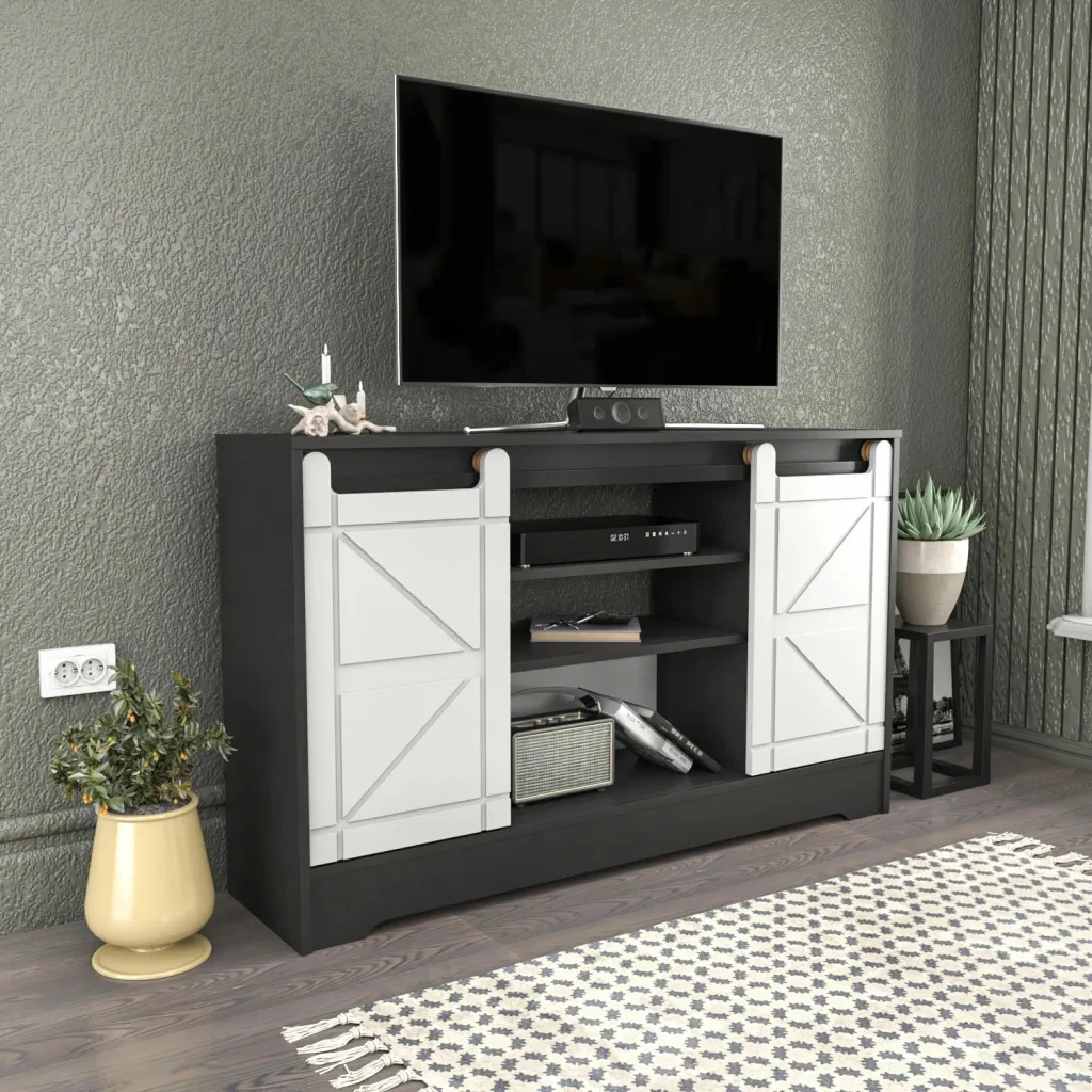 Komodë TV Skye Decor, ngjyrë gri, e bardhë - 3