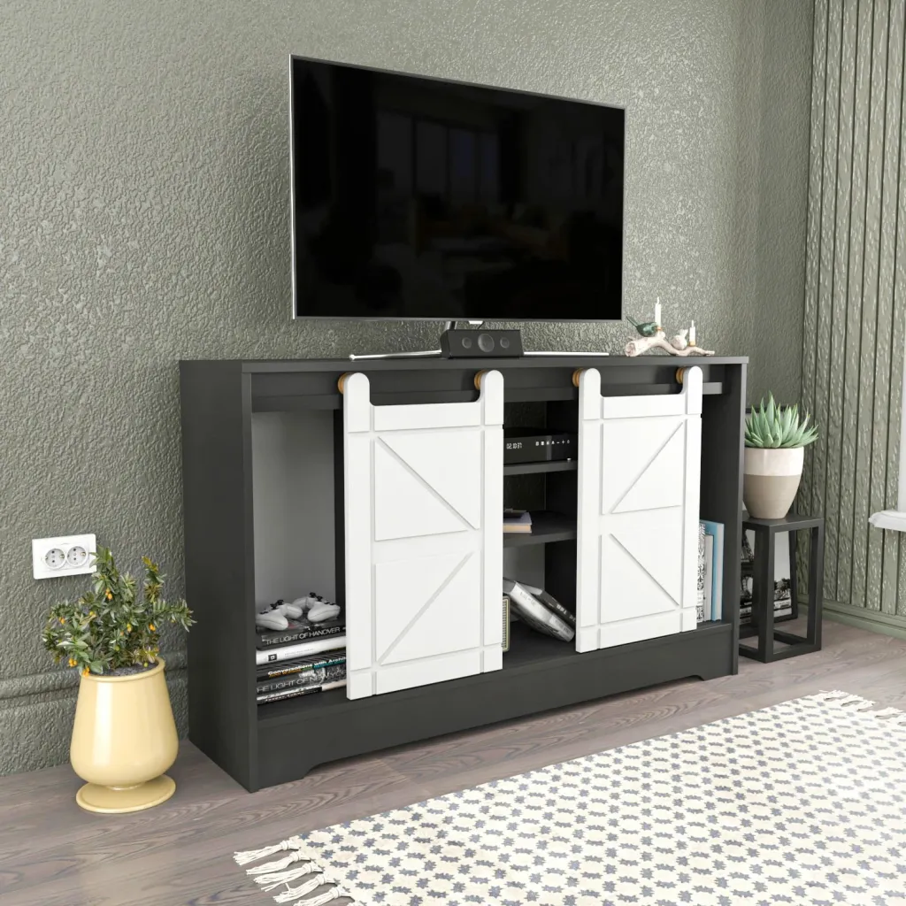 Komodë TV Skye Decor, ngjyrë gri, e bardhë - 6