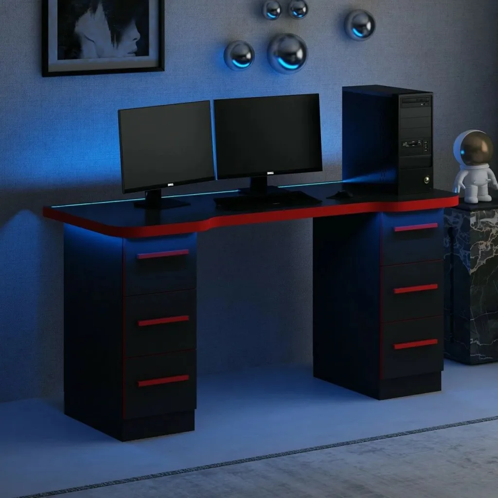 Tavolinë gaming Skye Decor Phoenix 3, e zezë me të kuqe - 1