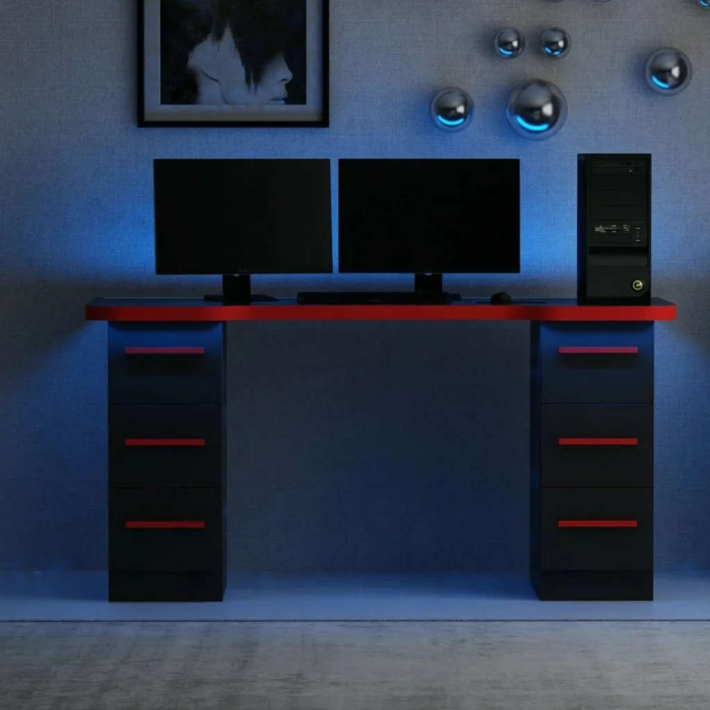 Tavolinë gaming Skye Decor Phoenix 3, e zezë me të kuqe - 2