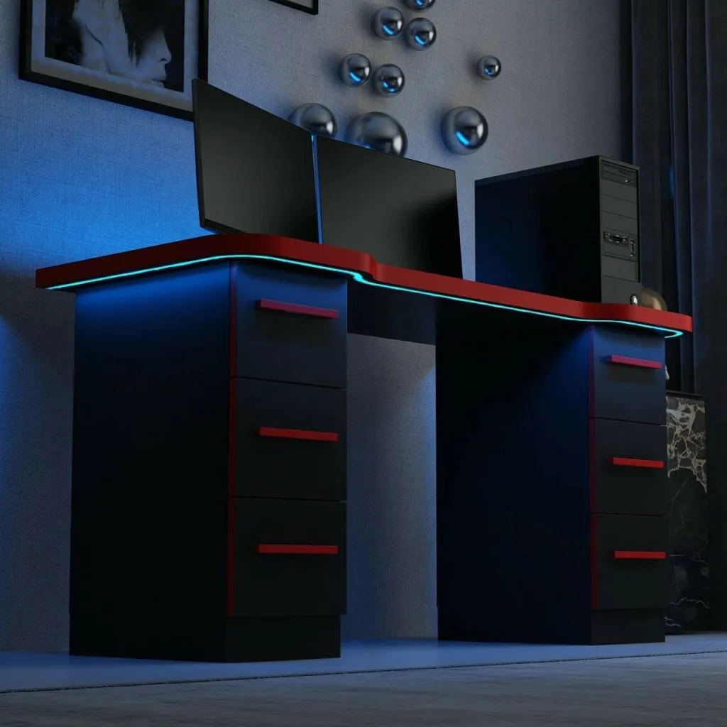 Tavolinë gaming Skye Decor Phoenix 3, e zezë me të kuqe - 3