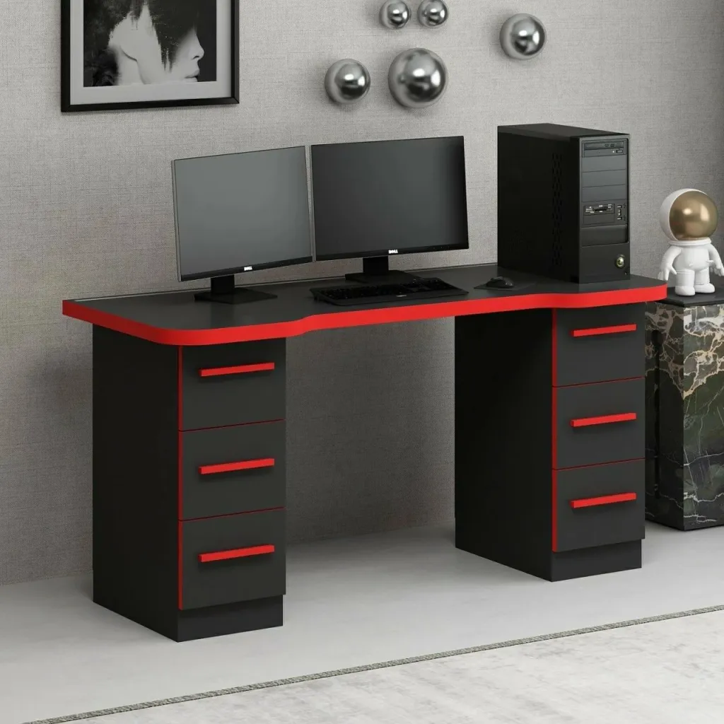 Tavolinë gaming Skye Decor Phoenix 3, e zezë me të kuqe - 4