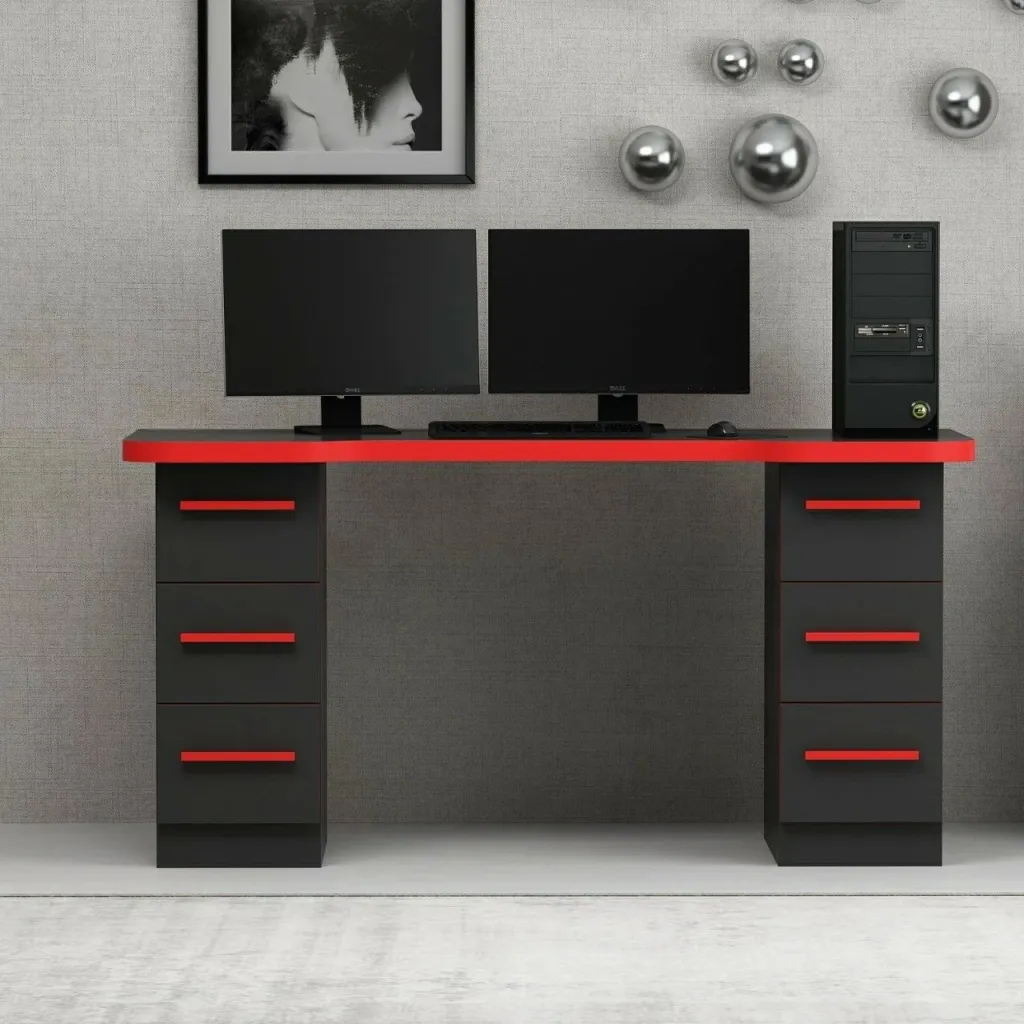 Tavolinë gaming Skye Decor Phoenix 3, e zezë me të kuqe - 5