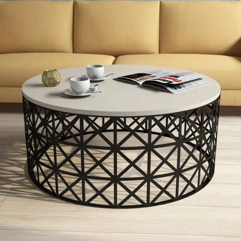 Tavolinë kafeje Skye Decor, metal ferforje, krem - 1