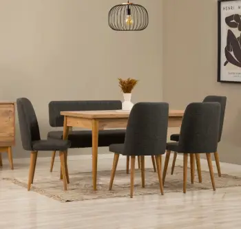 Tavolinë me karrige, set 6 pjesësh, Skye Decor, Vina, ngjyrë pishë Atlantiku, antracit