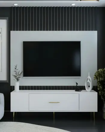 Komodë TV Skye Decor, e bardhë, e artë
