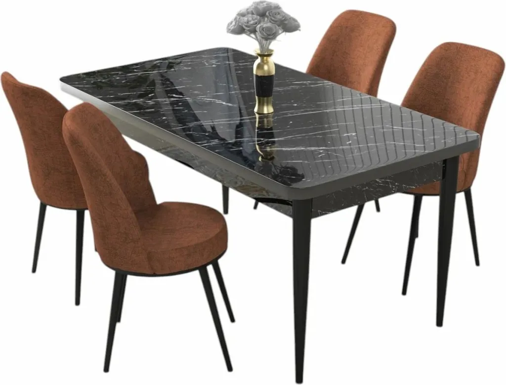 Tavolinë me karrige, 5 copë, Skye Decor, mermer i zi, e kuqe pllake - 2