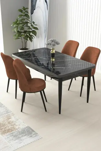 Tavolinë me karrige, 5 copë, Skye Decor, mermer i zi, e kuqe pllake