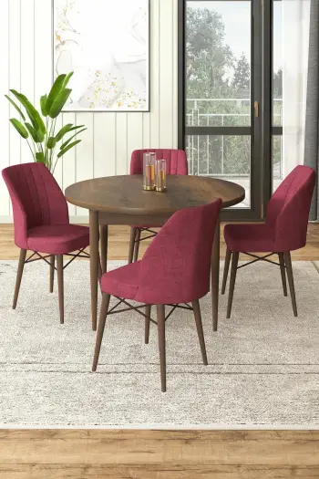 Tavolinë me karrige, 5 copë, Skye Decor, Barok, Burgundi