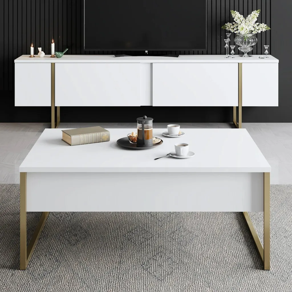 Tavolinë kafeje Skye Decor, Luxe, e bardhë dhe ari - 2