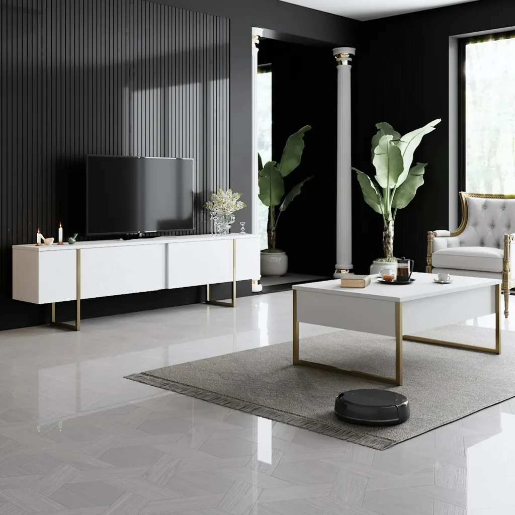 Tavolinë kafeje Skye Decor, Luxe, e bardhë dhe ari - 3