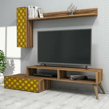Njësi televizori Skye Decor, ngjyrë arre, e verdhë