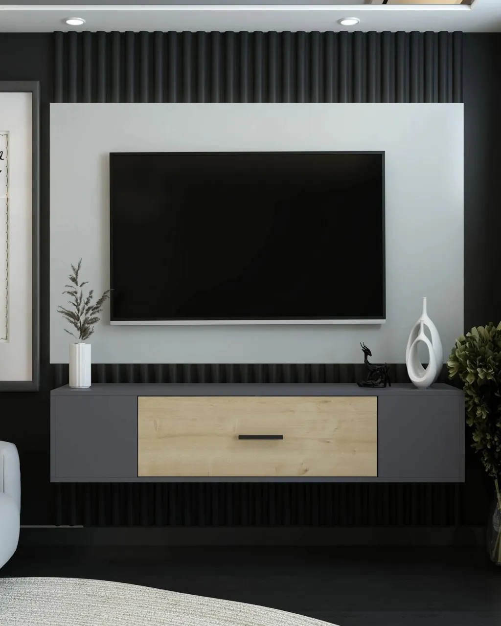 Komodë TV Skye Decor, antracit, lisi sapphire - 1