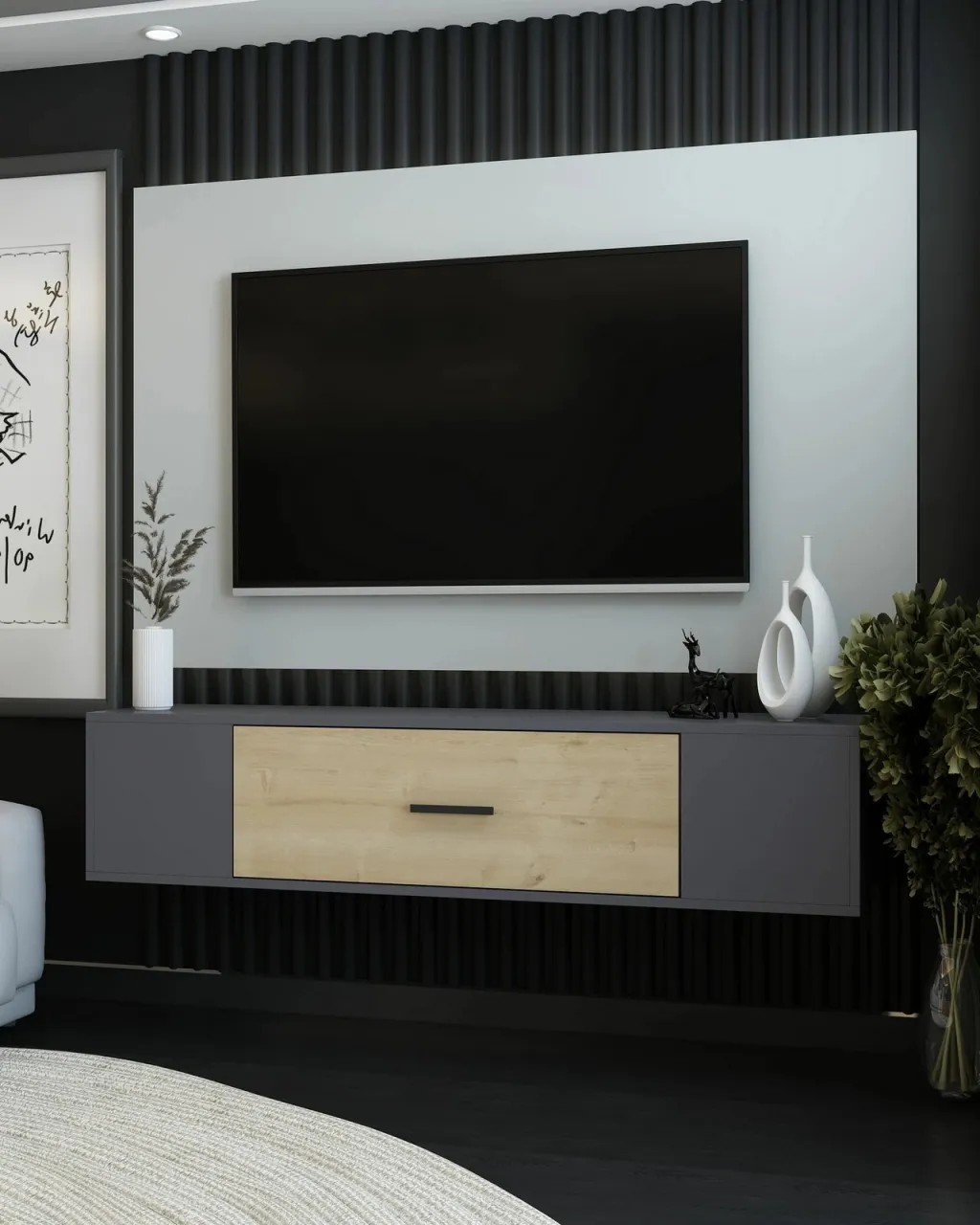 Komodë TV Skye Decor, antracit, lisi sapphire - 2