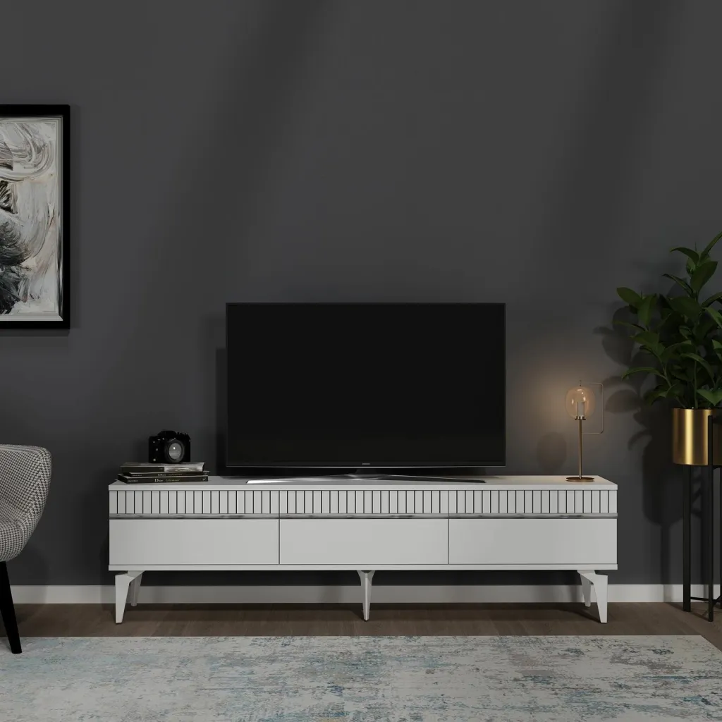 Komodë për TV, Skye Decor, ngjyrë e bardhë dhe argjend - 1